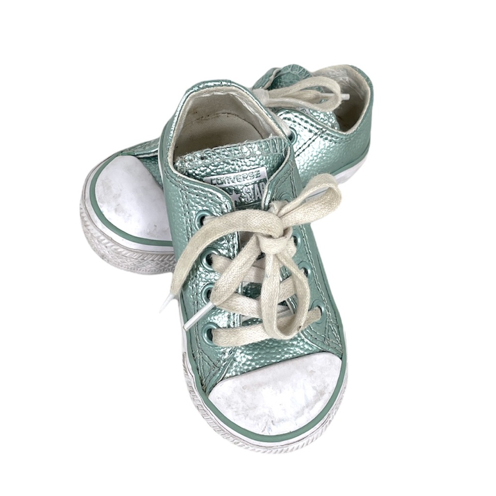 Converse Pebble Leather Low Tops, Mint Green, Toddler 5